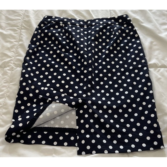 J. Crew Pencil Skirt Size: 0 Navy Blue/White Polka Dot Back Zip Slit - Picture 5 of 8